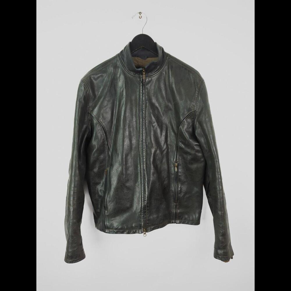 BELSTAFF GOLD LABEL Men's Sz XL Gray Leather Moto Cafe Racer Jacket ITALY